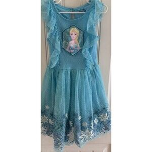 Disney Frozen Elsa Blue Snowflake Dress Girls 6X Costume Party Flutter Sleeve